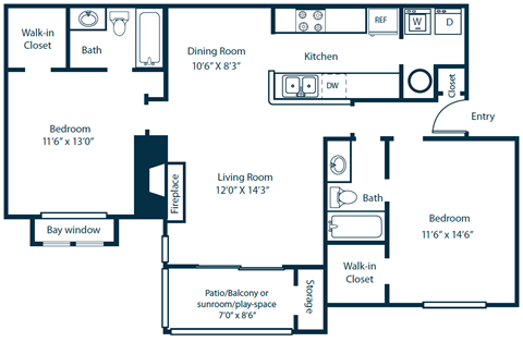 Southpark Commons B7 Floor Plan 2 Bedroom 2 Bath at Southpark Commons Apartment Homes, Charlotte